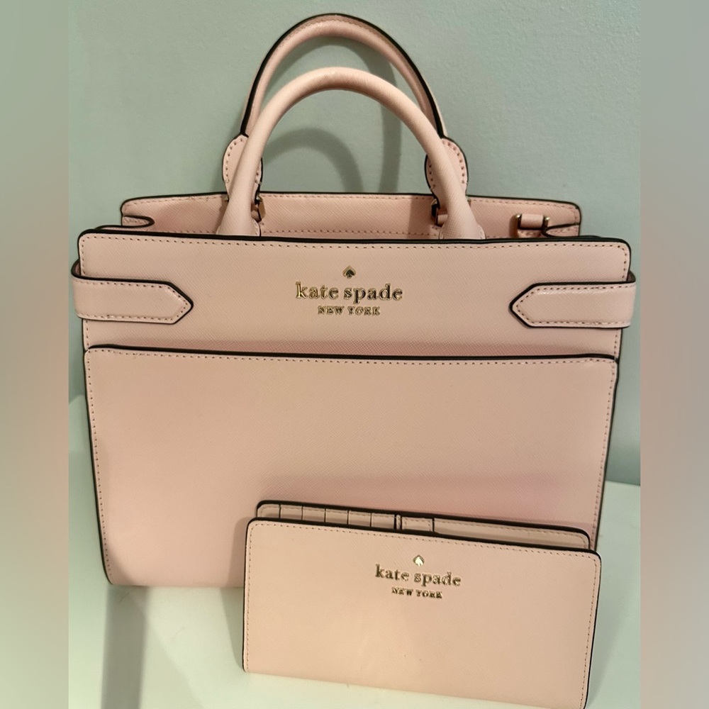 Kate Spade Staci Pink Satchel with Matching Purse and Wallet- Used once